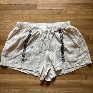 VRG GRL Cream 100% Linen Boho Shorts 14 Embroidered‎ Casual Beach Resort Relaxed